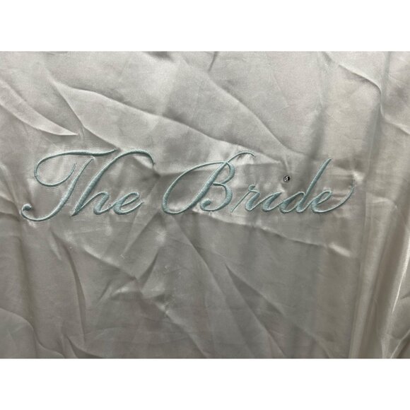 Linea Donatella The Bride White Satin Belted Robe Blue Trim Size Small Medium - Picture 6 of 8